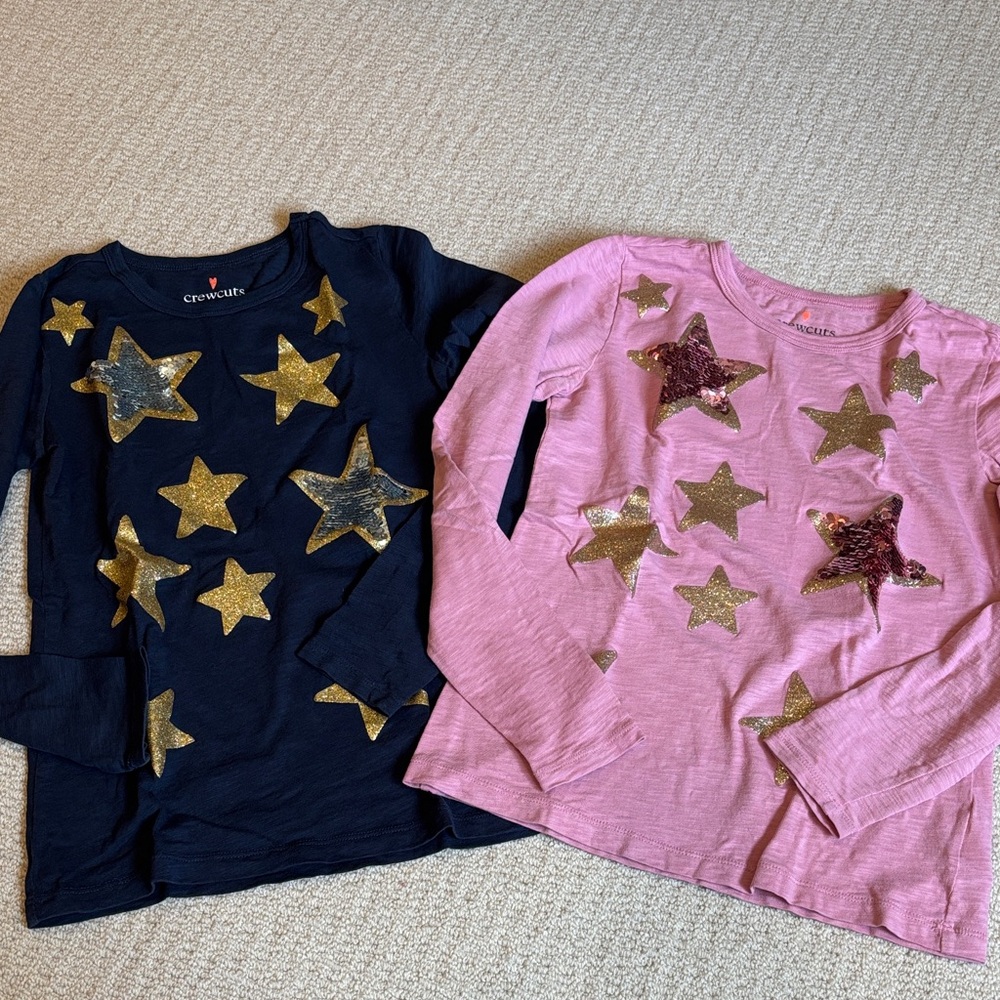 Crewcuts Navy and Pink Star Sequin Long Sleeves